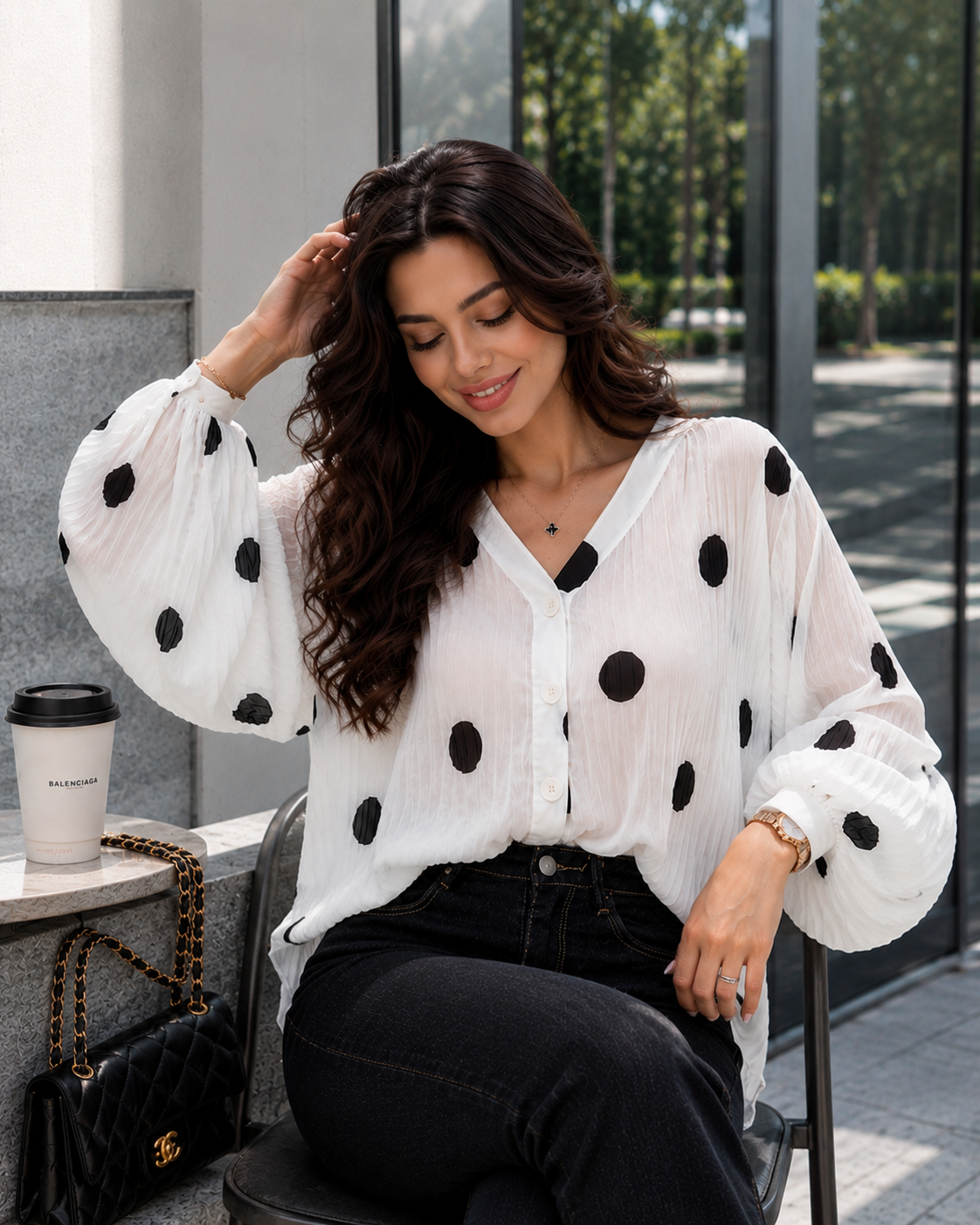 Polka Dot Chiffon Loose Shirt