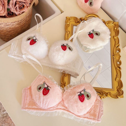 Strawberry Avocado Fur Lingerie Set For Women