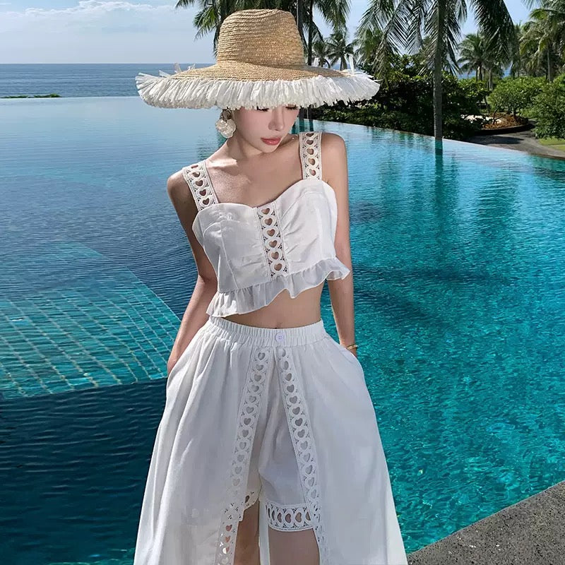 Jenna White Cutwork Embroidered Crop Top & Maxi Skirt Co-Ord Set - Made For Her Label