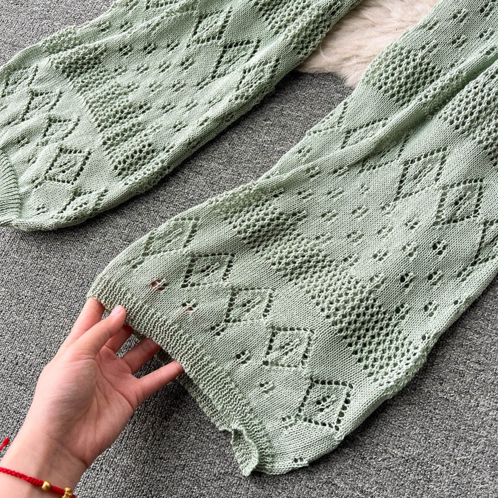 Sage Crochet Knit Bralette & Wide Leg Pants Co-Ord Set - Made For Her Label