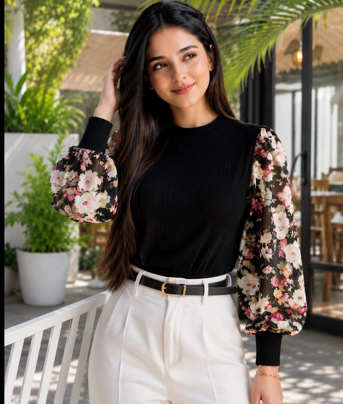 Floral Lantern Sleeve Knitted Top - Made For Her Label
