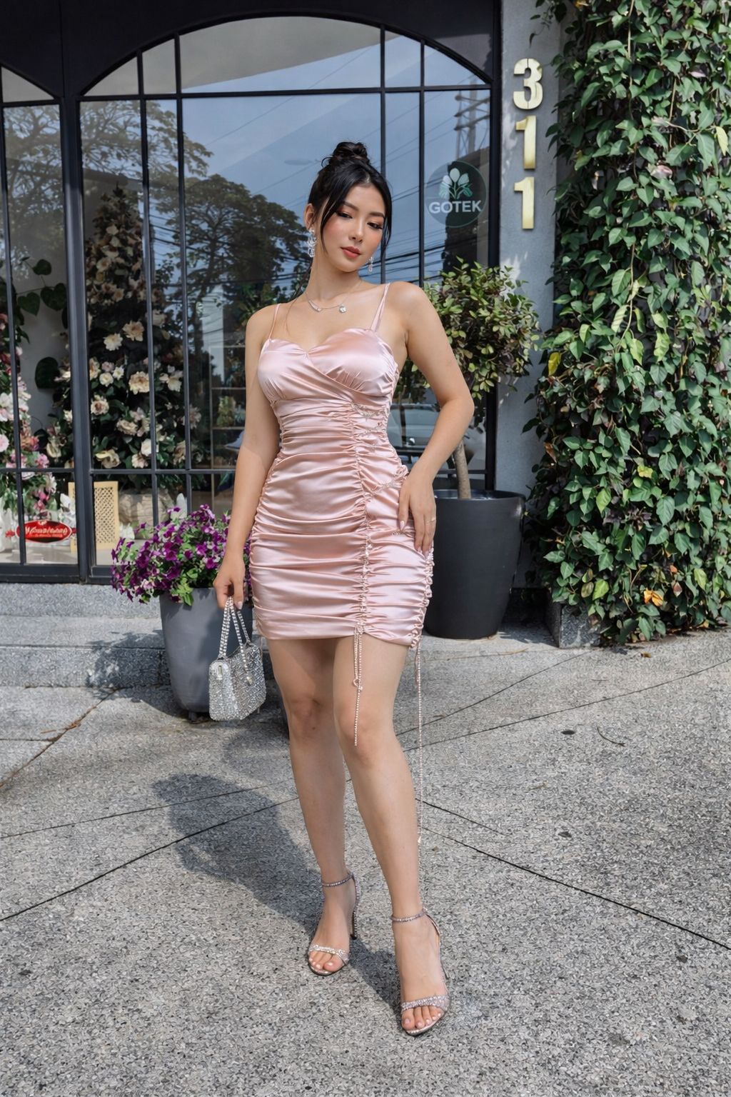 Humaira Ruched Rhinestone Tassel Dress - Made For Her Label