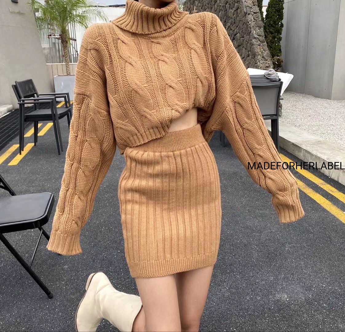 Kim Turtleneck Sweater With Bodycon Skirt Set - Made For Her Label