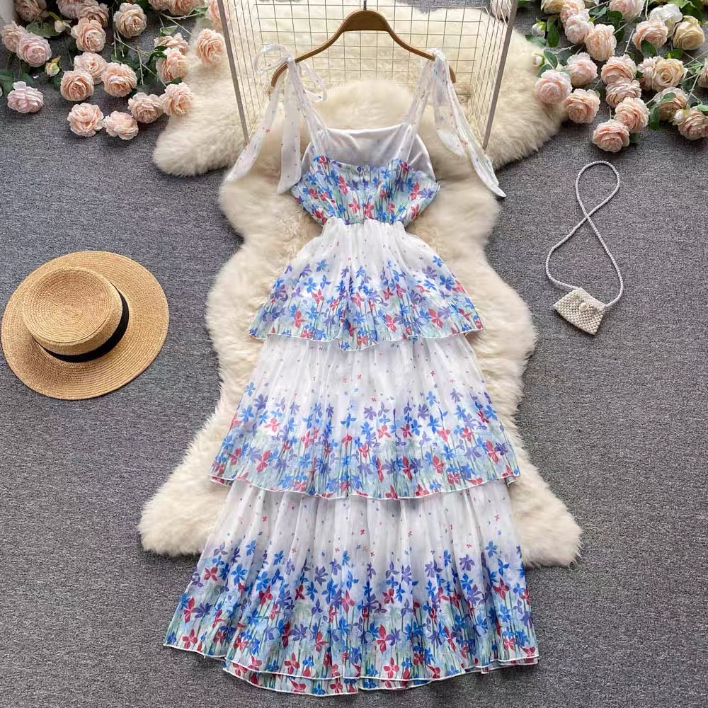 Katrina Shoulder Knotting Floral Ruffle Dress