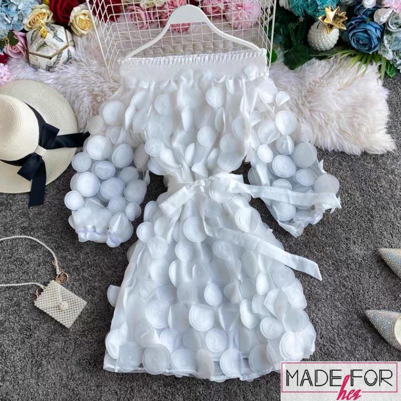 Original Picture Of Our Off Shoulder Mesh Patchwork Dress - Made For Her Label