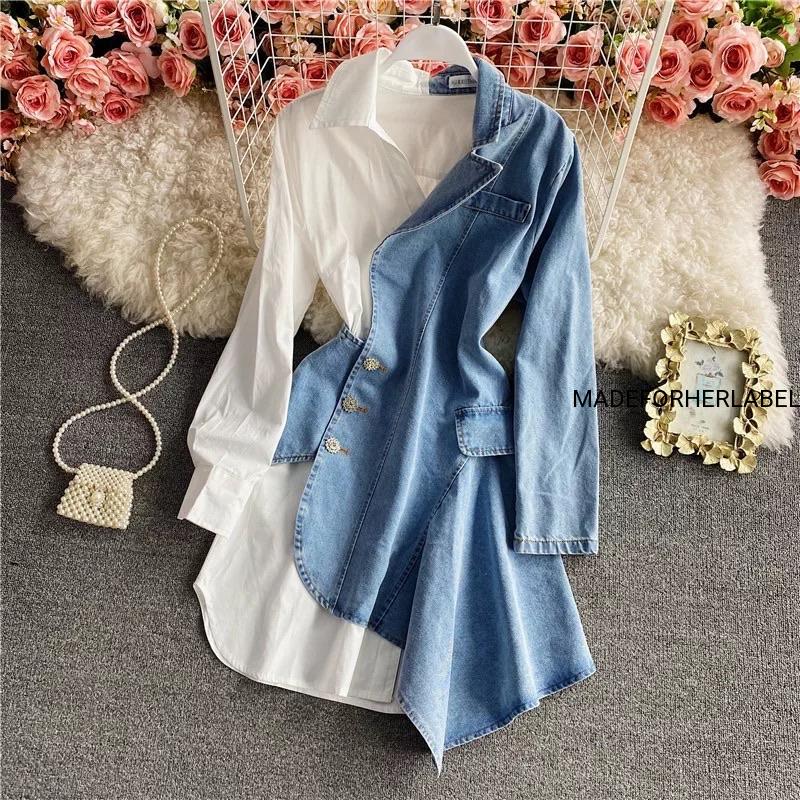 Jenna Half Denim Shirt Dress Jenna Half Denim Shirt Dress