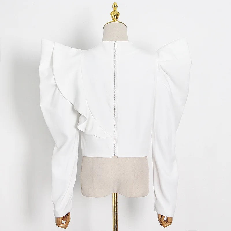 Puff Sleeve Half High Collar Top - Made For Her Label