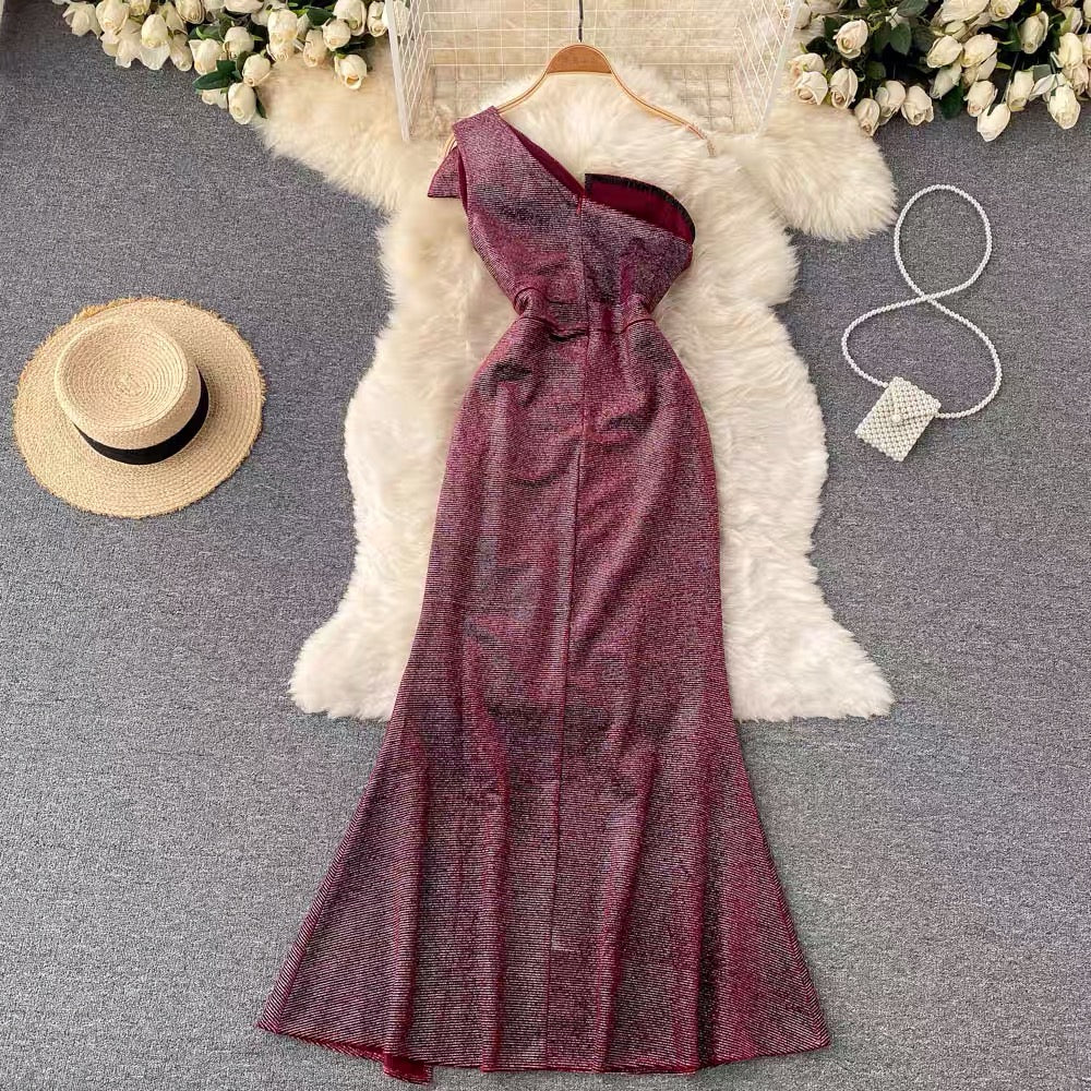 Roxy One Shoulder Slit Shimmery Dress