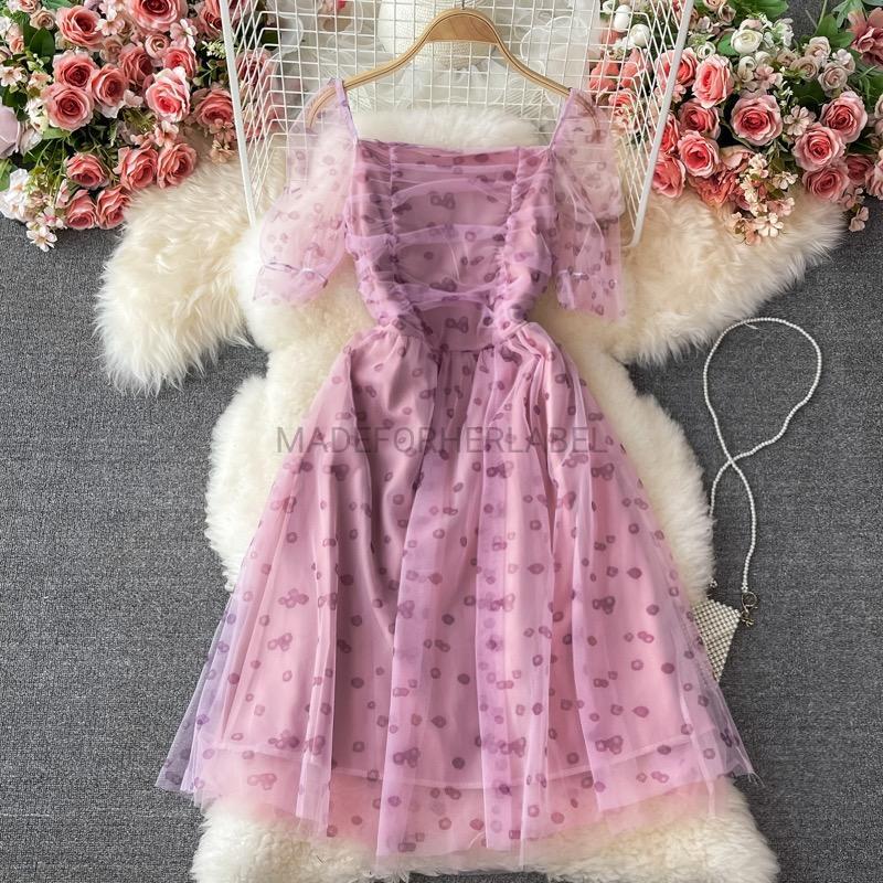 Matilda Square Neck Mesh Wrapping Midi Dress