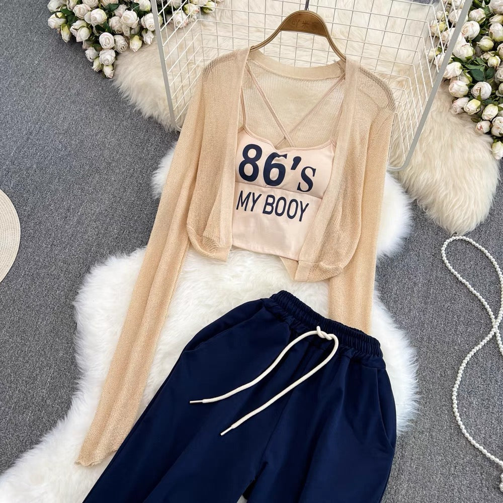 Alisha In Our Meshki Top With Contrasting Pants And Shrug Set