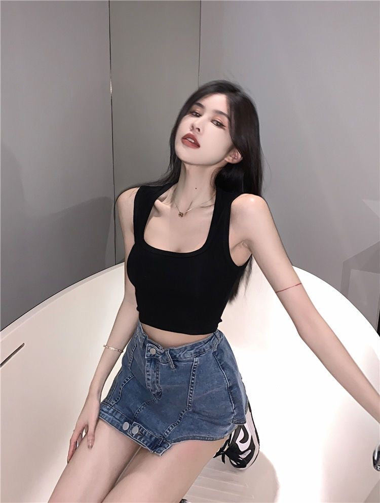 Elaria Essential Square Neck Crop Tank Padded Top - Made For Her Label