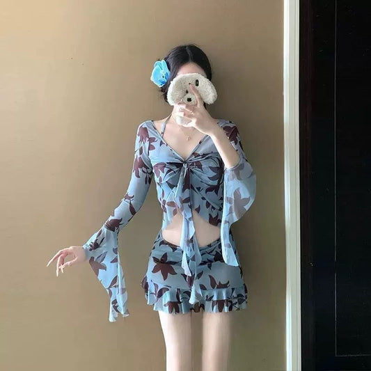 Caelise Blue Floral 4-Piece Beachwear Set