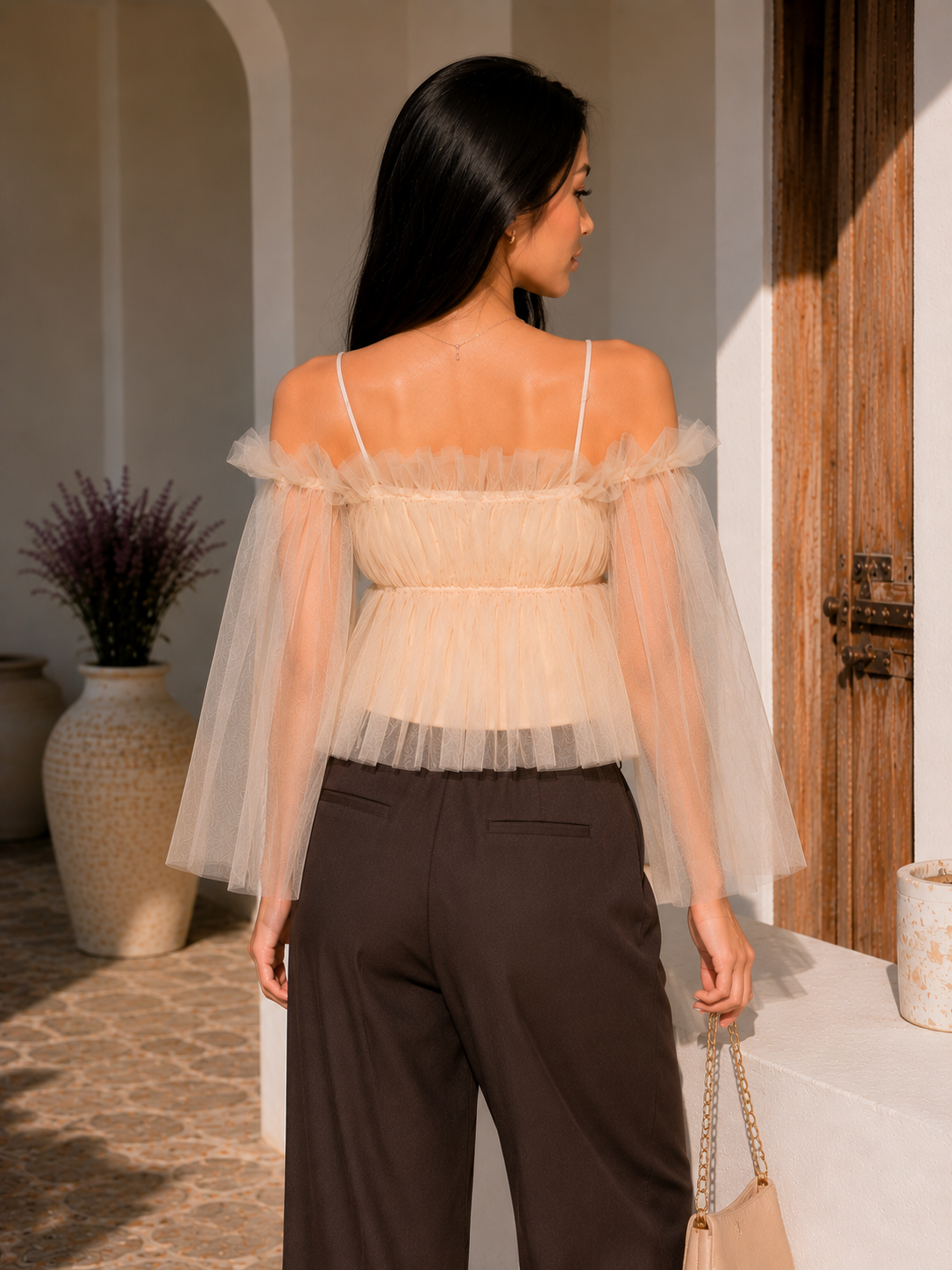 Martina Mesh Flare Sleeve Top - Made For Her Label