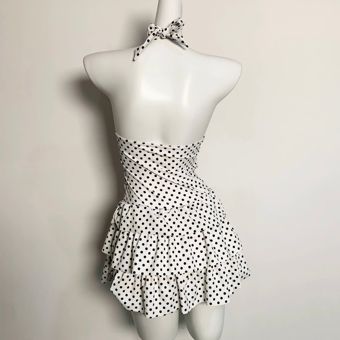 Monvera White Polka Dot Halter Swim Dress