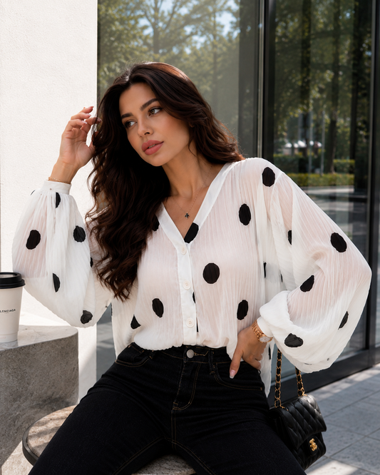 Polka Dot Chiffon Loose  Shirt