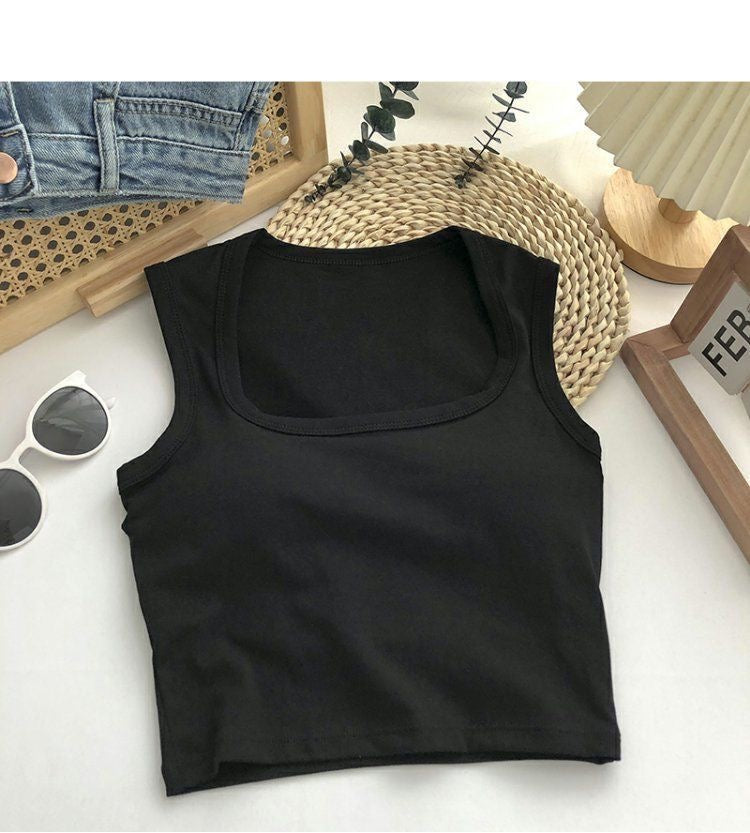 Elaria Essential Square Neck Crop Tank Padded Top - Made For Her Label