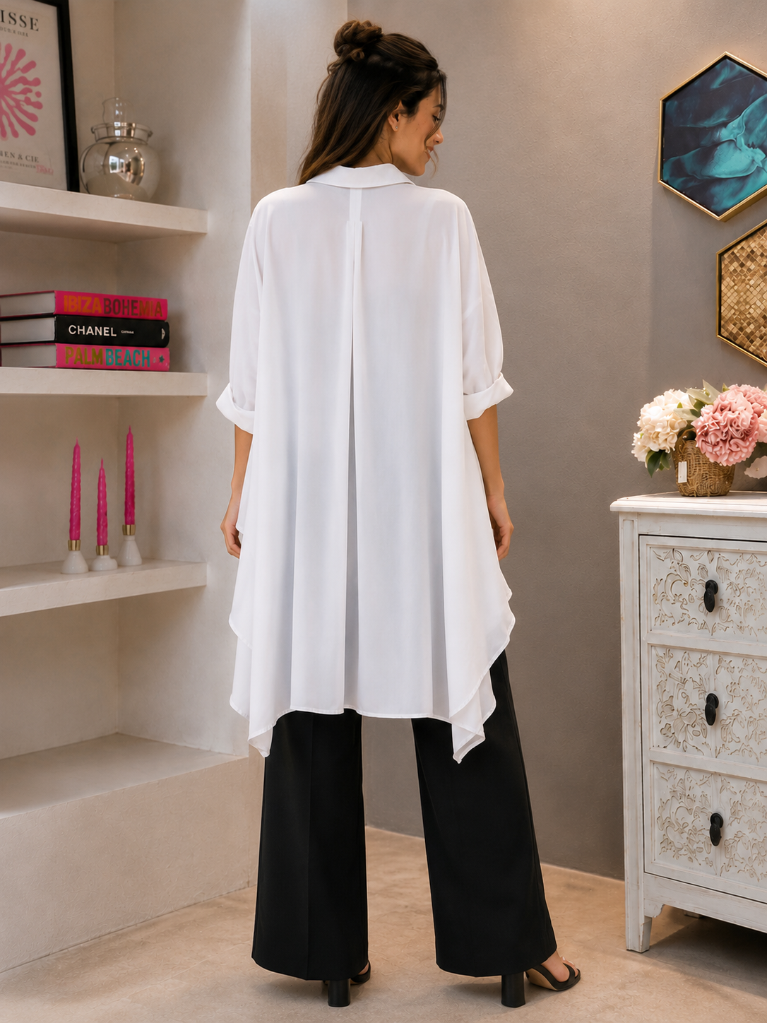 Gaga Rhinestone Detailing High Low Shirt