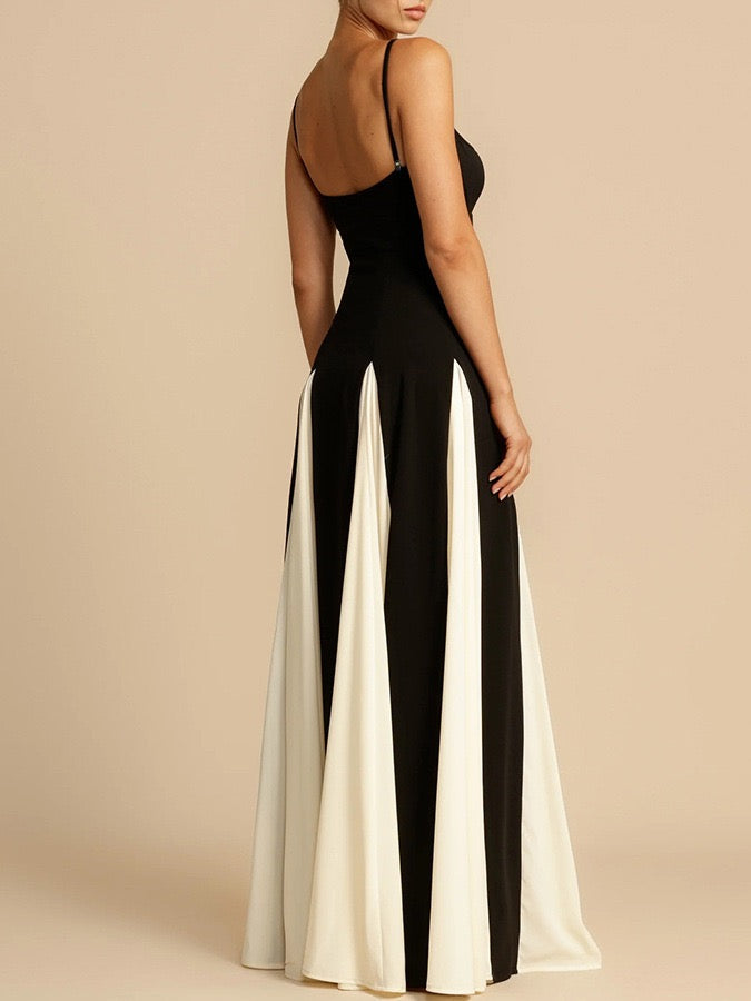 Alma Black & Off White Contrast Panel Maxi Evening Dress - Made For Her Label