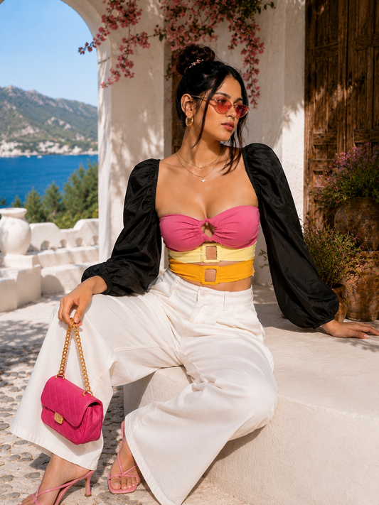 Ring Ruched Tube Top With Sleeves - Made For Her Label