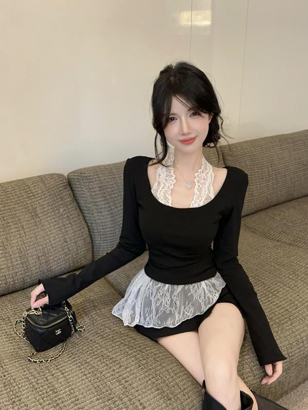 Elara Lace Layered Peplum Knit Top - Made For Her Label