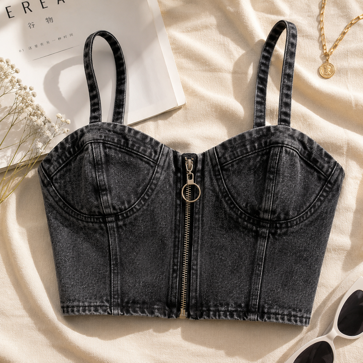 Zipper Denim Cami Top - Made For Her Label