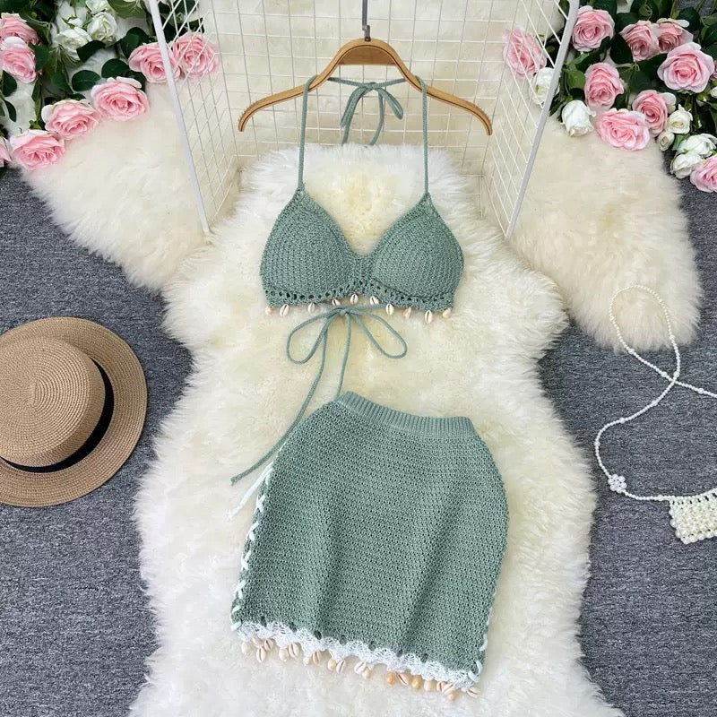 Olio Crochet Top With Skirt Co-ord Set - Made For Her Label