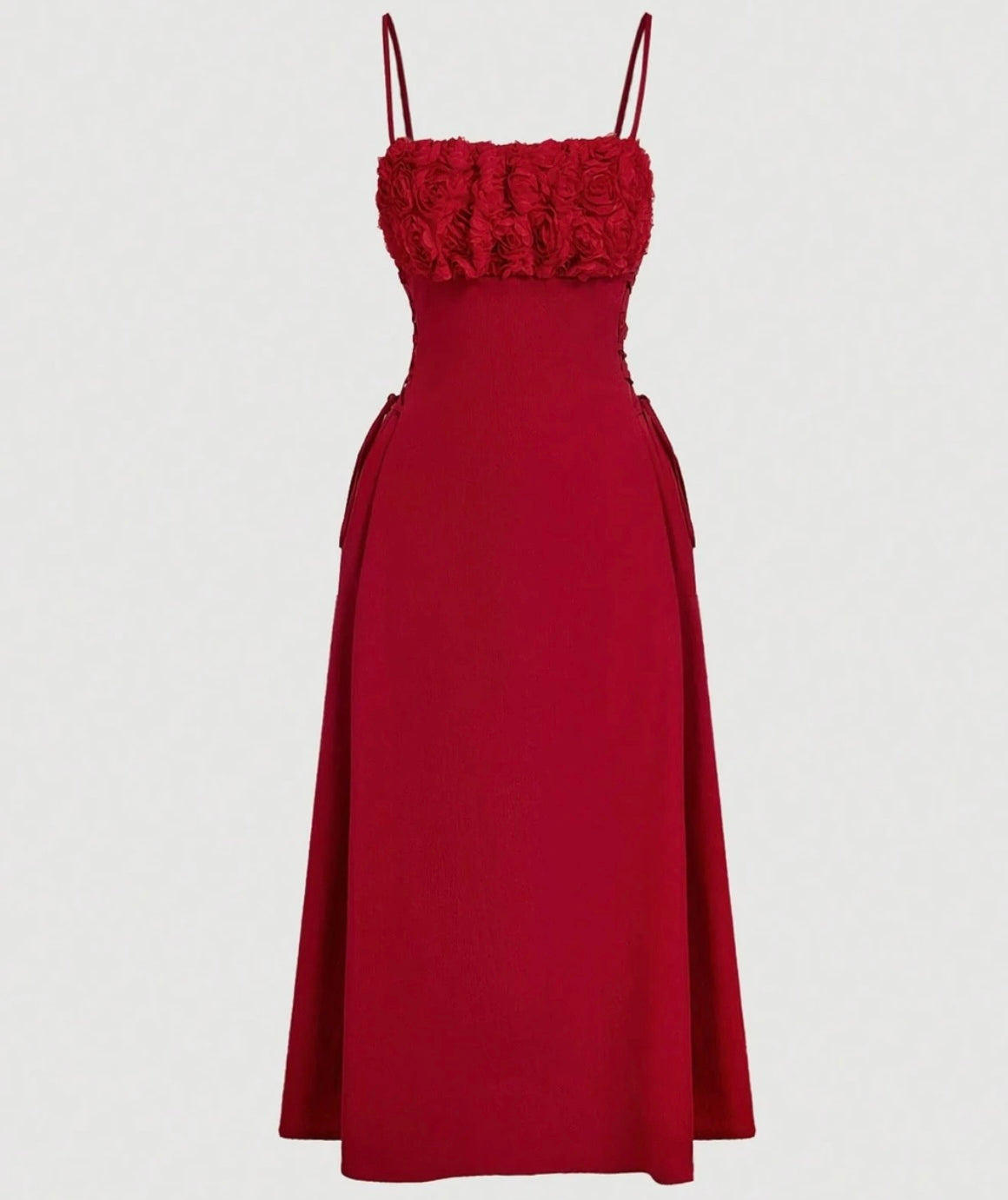 Scarlet Burgundy Floral Appliqué A-Line Maxi Dress - Made For Her Label