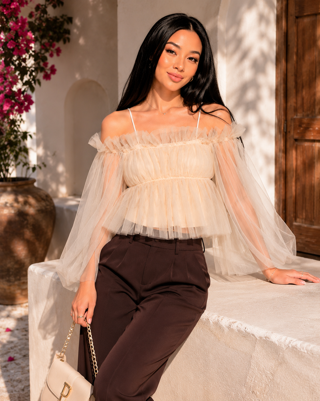 Martina Mesh Flare Sleeve Top - Made For Her Label