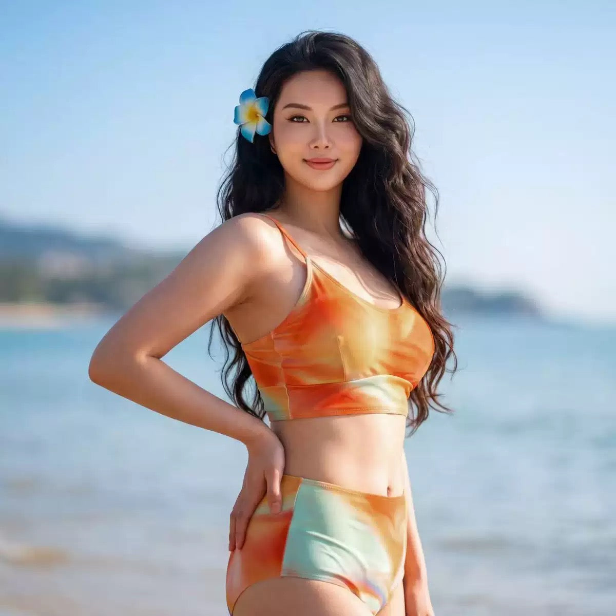 Charlie Abstract Print 3 Piece Bikini Set With Mesh Ruched Cover-Up Skirt - Made For Her Label