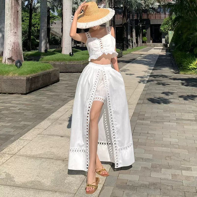 Jenna White Cutwork Embroidered Crop Top & Maxi Skirt Co-Ord Set - Made For Her Label