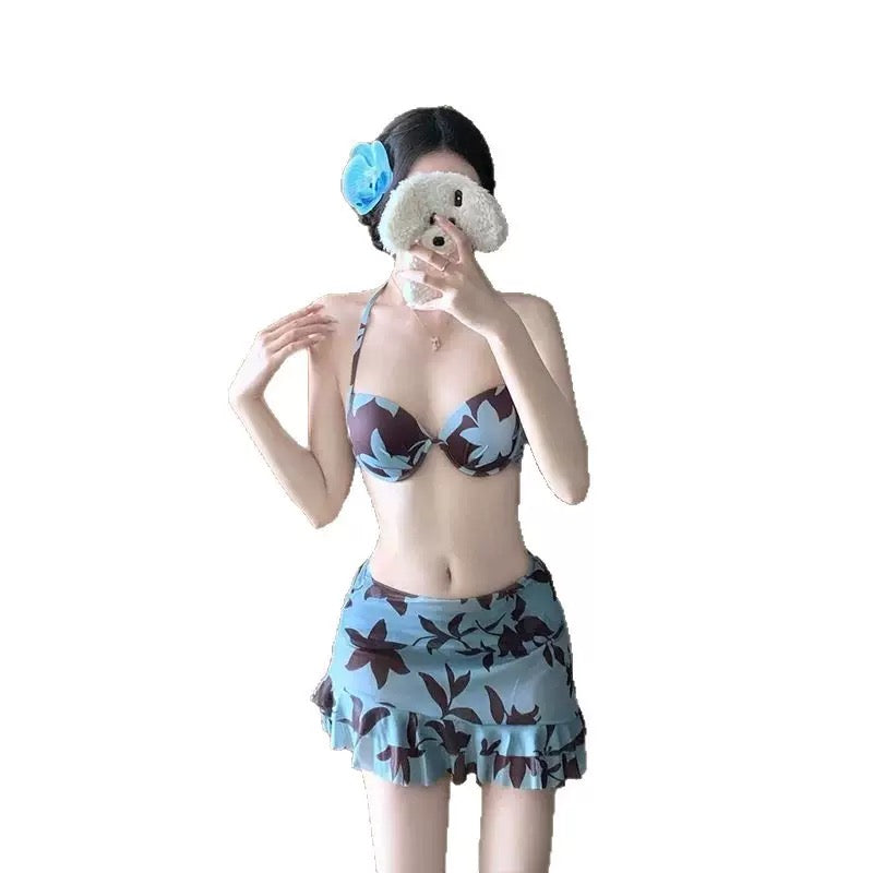 Caelise Blue Floral 4-Piece Beachwear Set