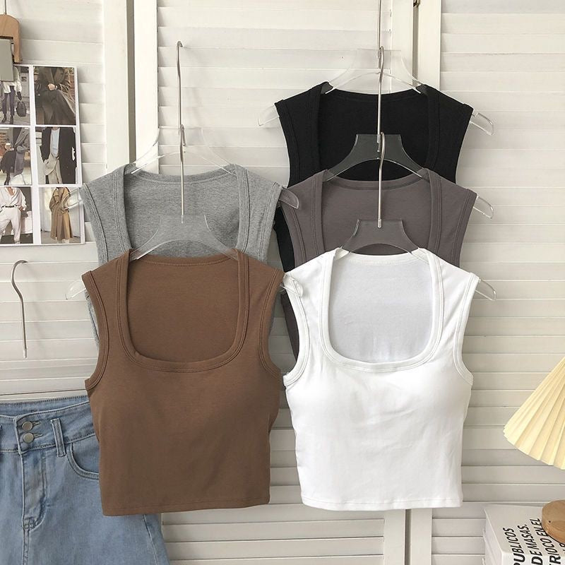 Elaria Essential Square Neck Crop Tank Padded Top - Made For Her Label