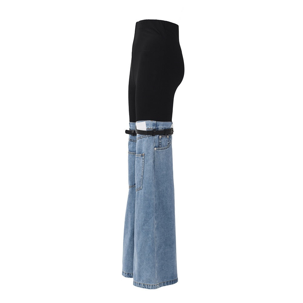 Rebel Two Tone Denim Panel Flared Pants - Made For Her Label