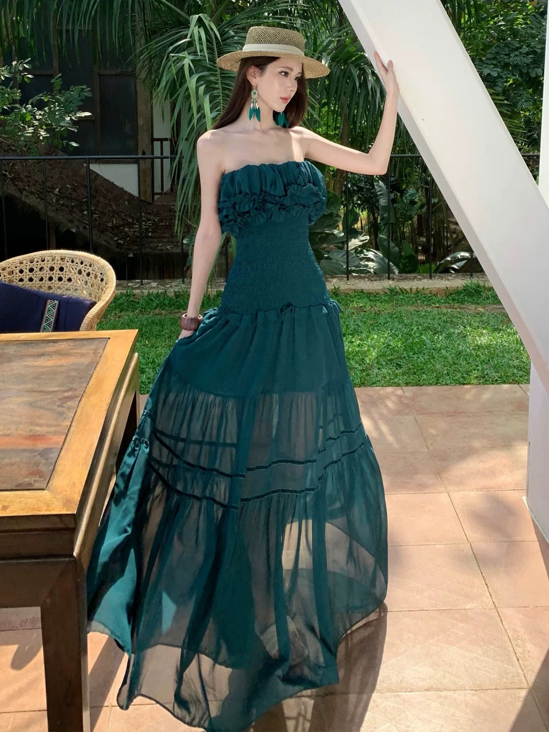 Valmera Emerald Smocked Resort Maxi Dress