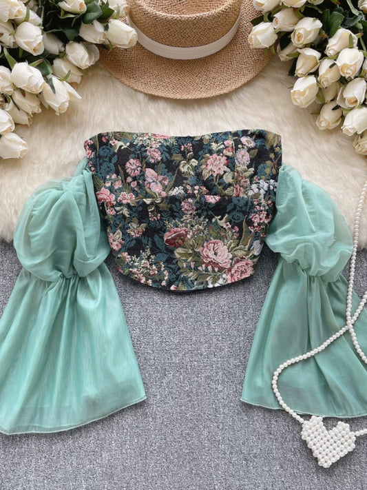 Miranda Floral Detachable Sleeve Strapless Top