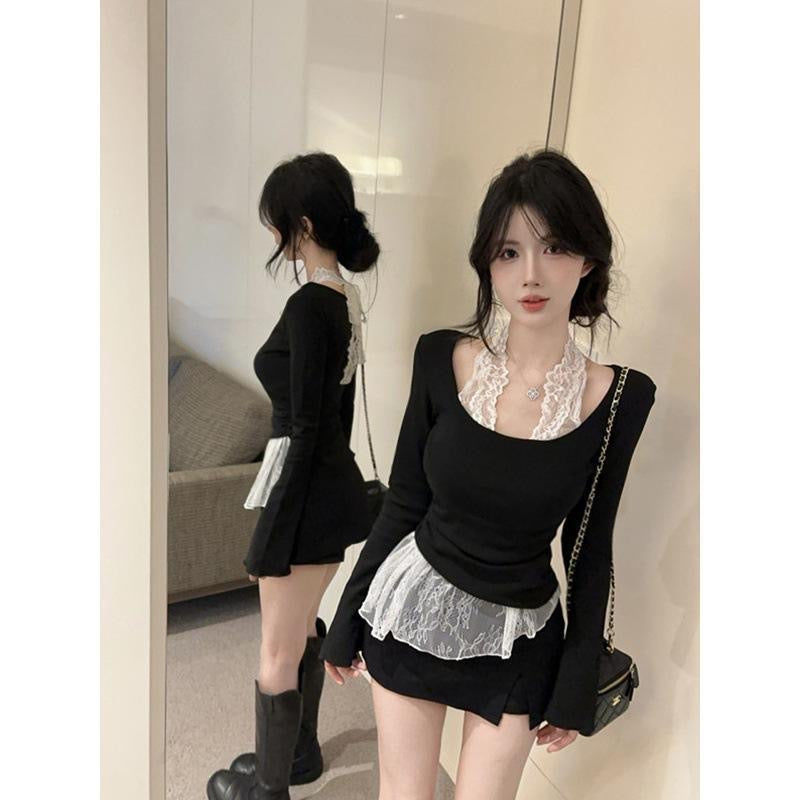 Elara Lace Layered Peplum Knit Top - Made For Her Label