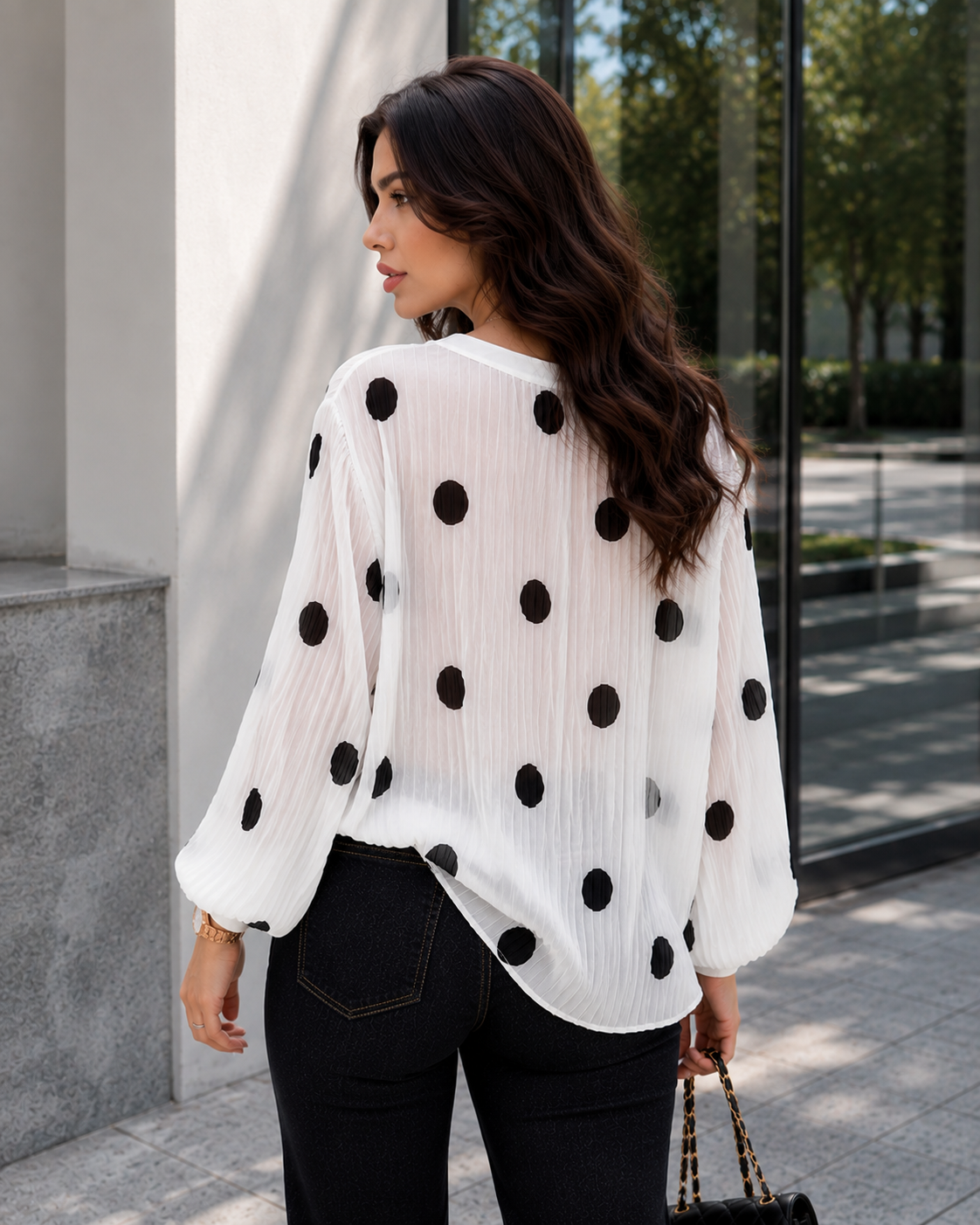Polka Dot Chiffon Loose  Shirt