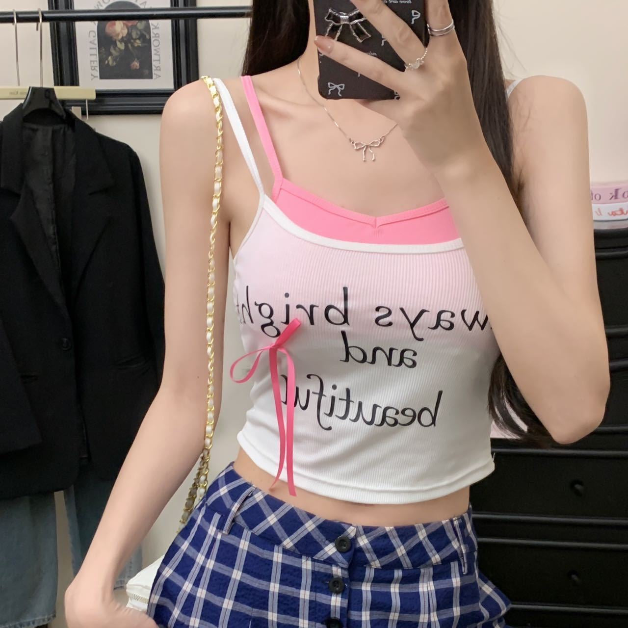 Noemi Ribbon Letter Print Padded Cami Top - Made For Her Label