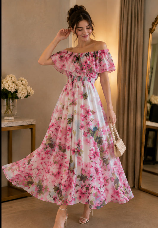 Houston Off Shoulder Floral Maxi Dress - Made For Her Label