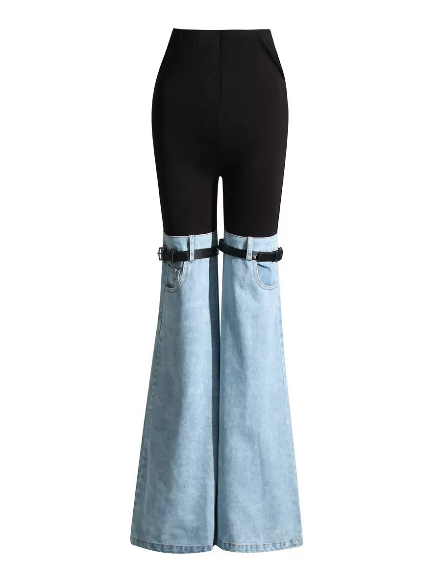 Rebel Two Tone Denim Panel Flared Pants - Made For Her Label