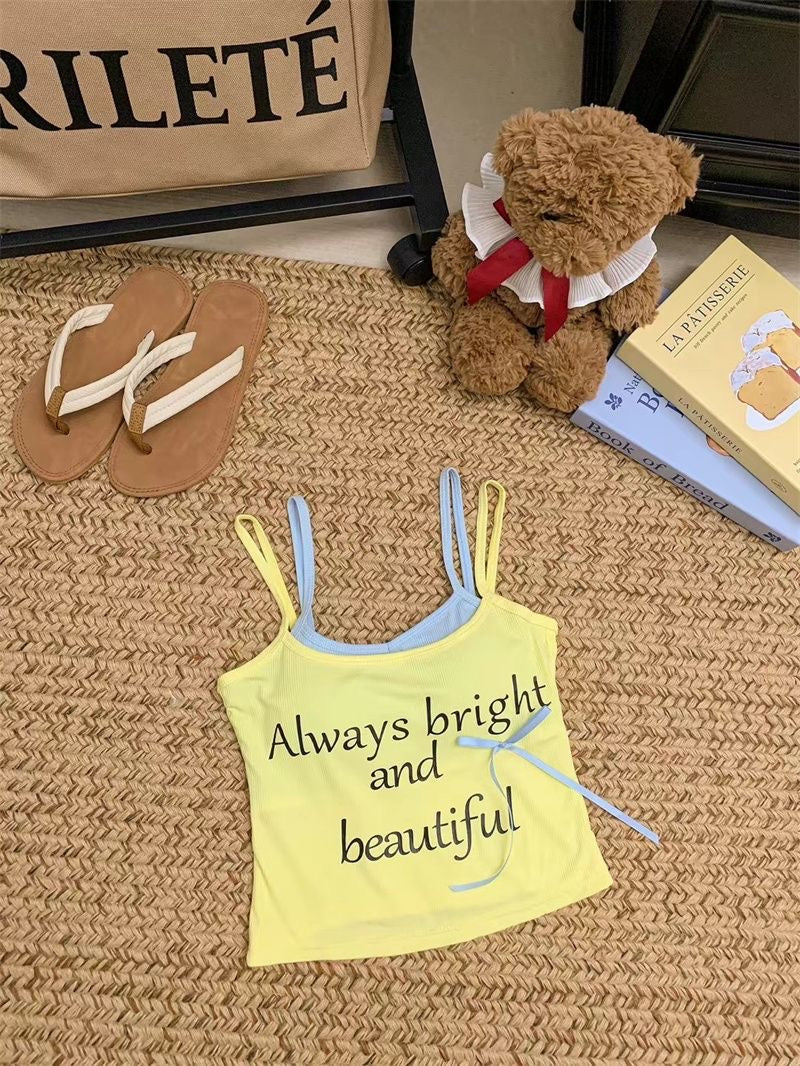 Noemi Ribbon Letter Print Padded Cami Top - Made For Her Label