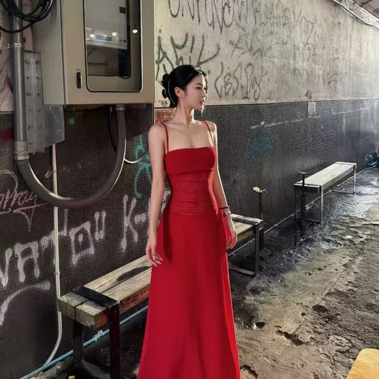 Lina Elegant Red Ruched Maxi Slip Dress - Made For Her Label