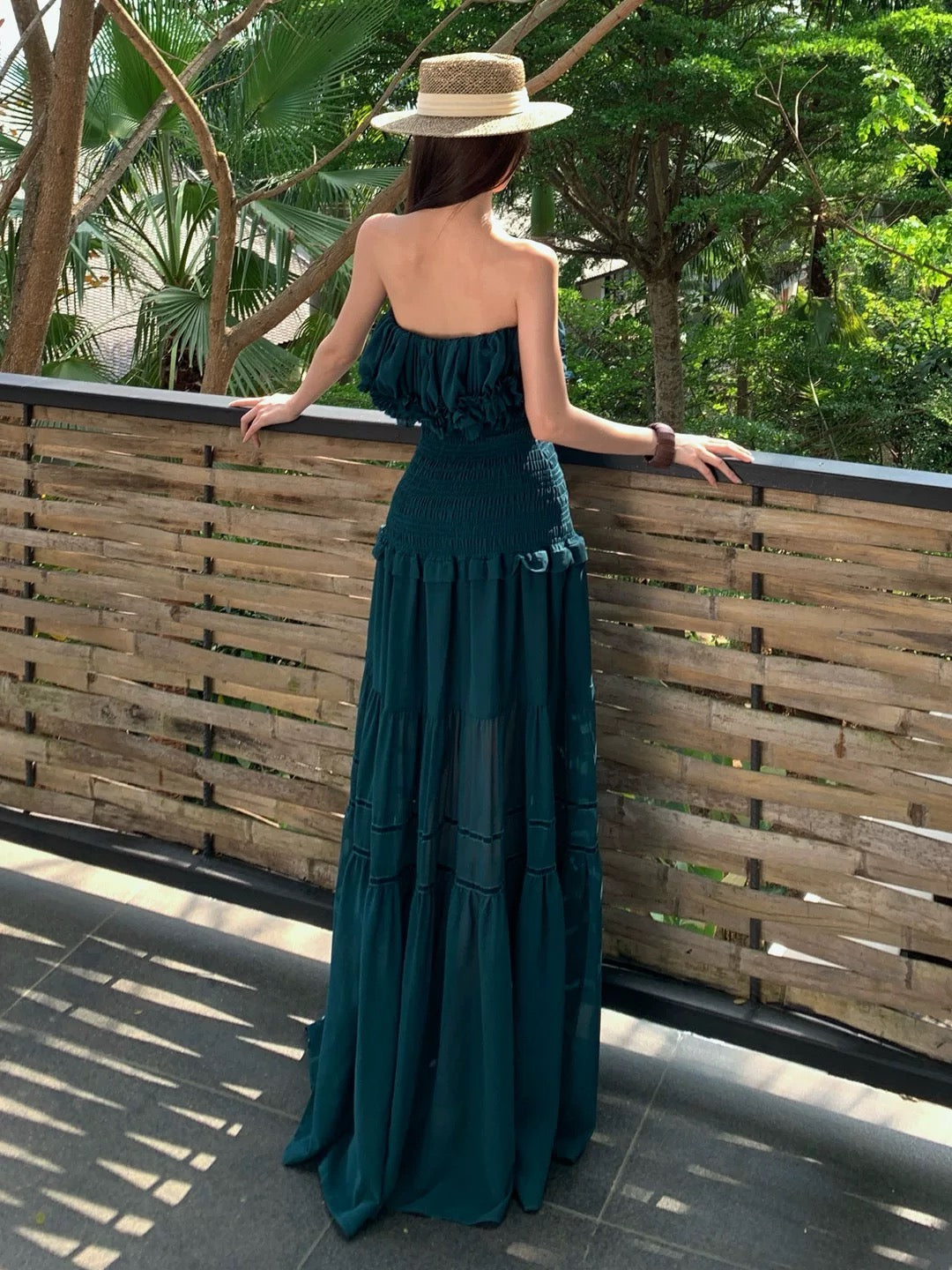 Valmera Emerald Smocked Resort Maxi Dress