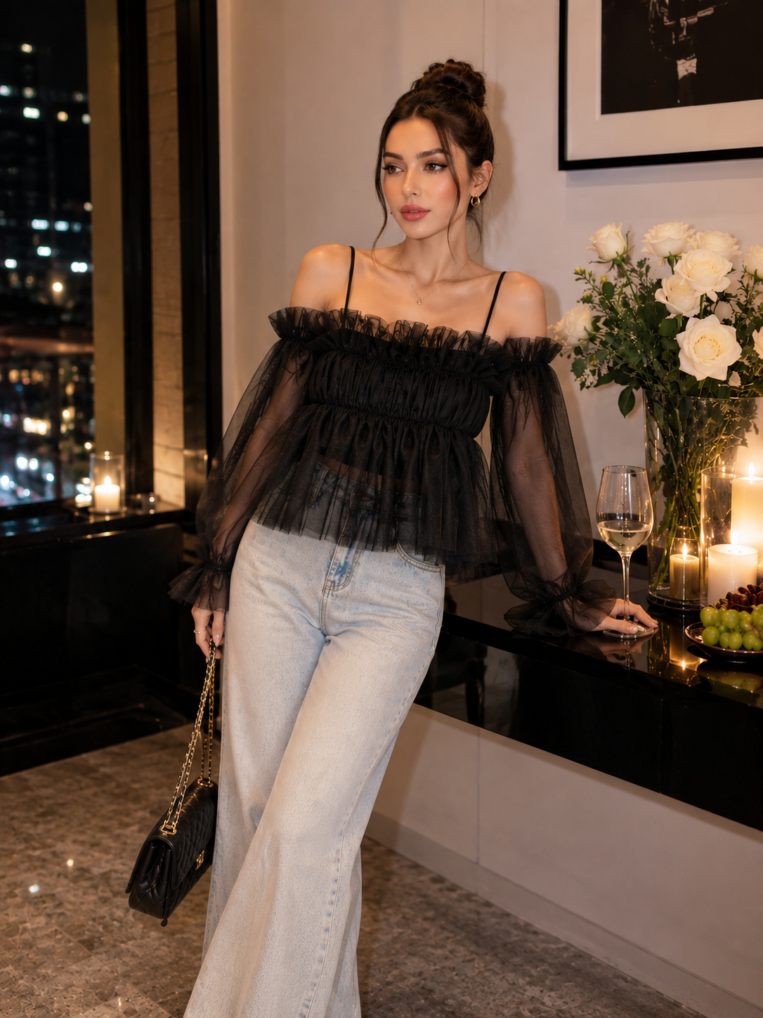 Martina Mesh Flare Sleeve Top - Made For Her Label