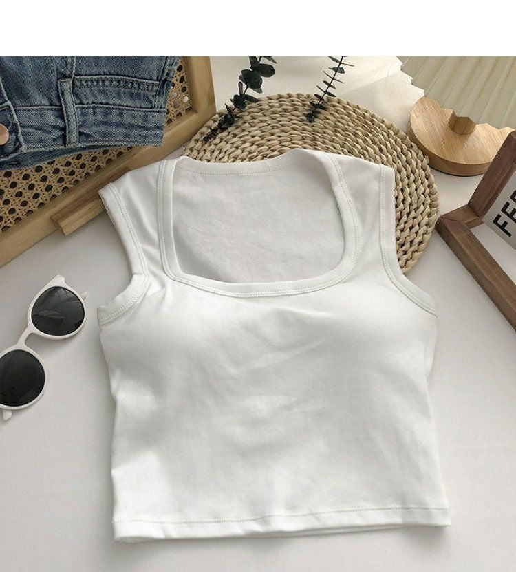 Elaria Essential Square Neck Crop Tank Padded Top - Made For Her Label