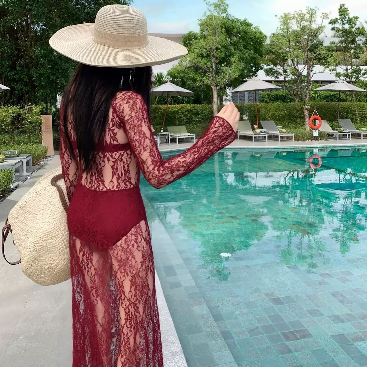 Virelle Burgundy Lace 3-Piece Beachwear Set