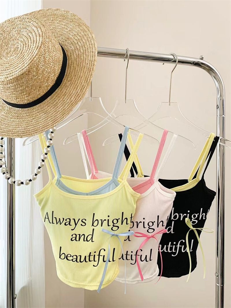 Noemi Ribbon Letter Print Padded Cami Top - Made For Her Label