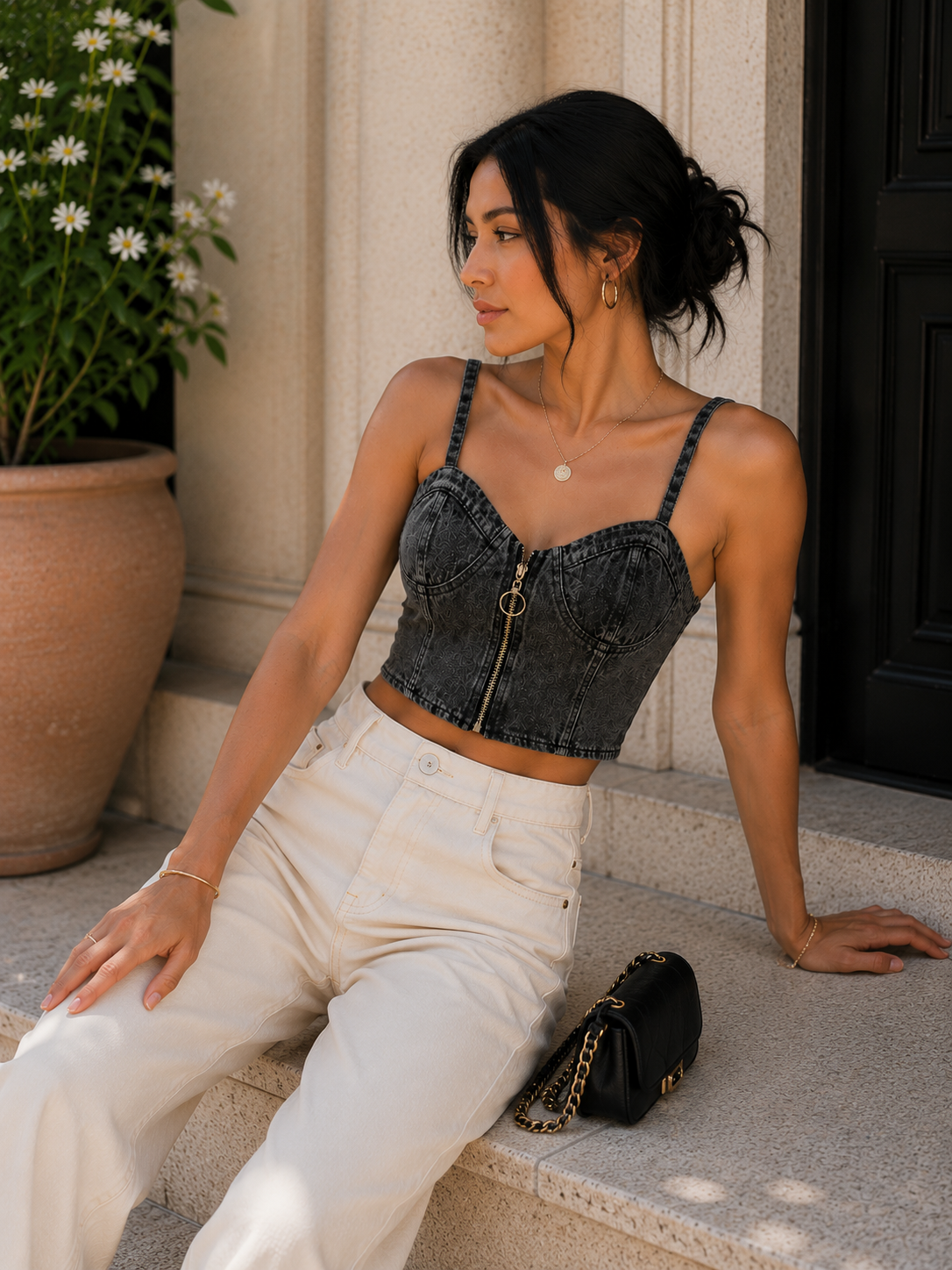 Zipper Denim Cami Top - Made For Her Label