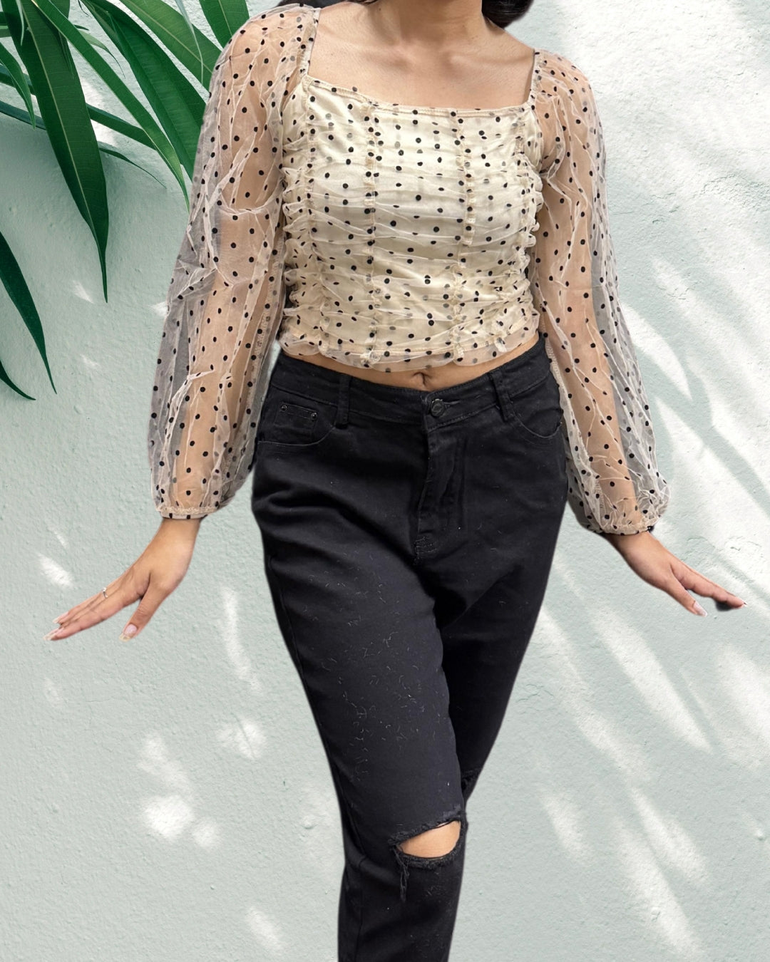 Ruched Polka Square Neck Top - Made For Her Label