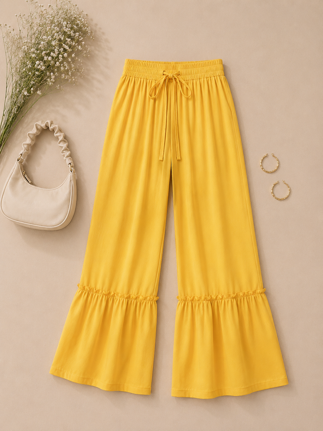 Tokyo Mustard Yellow Ruffle Hem Wide Leg Pants - Made For Her Label
